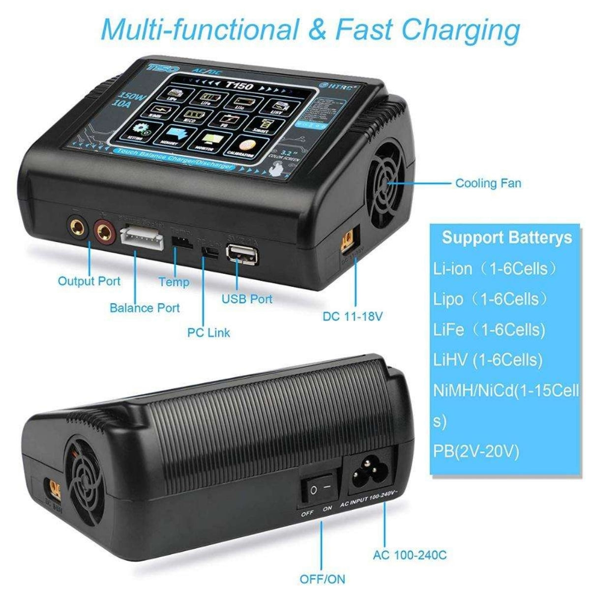 HTRC Charger Touch T150 150W (10A) - HTRC-T150 - RCXX - RC Racing Shop | RC Models | Tuning & Spare Parts for Professionals