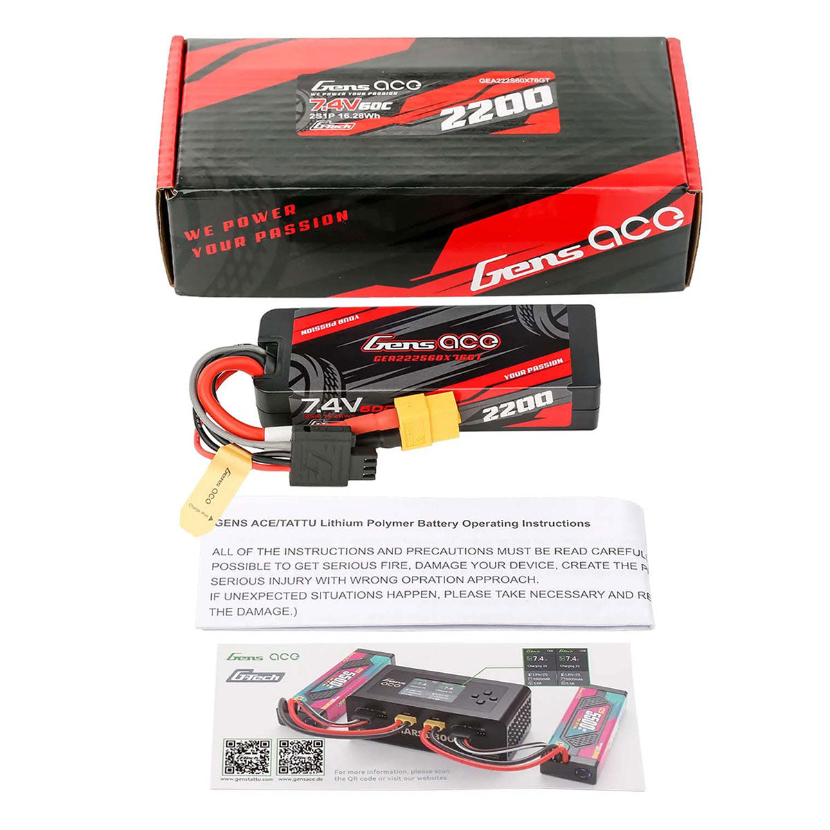 GensAce G-Tech Hard 2S 7.4V 2200 60C (XT60) 109g