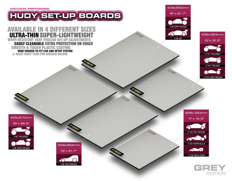 Hudy Setup Board Lightweight GREY for 1/8 Onroad 338x552mm - H108501 - RCXX - rc racing for professionals