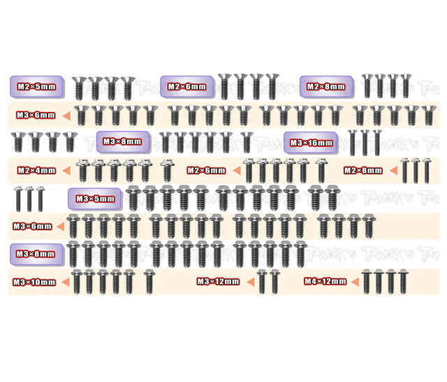 T-Work's TSSU-TC10-3 64 Titanium Screw set ( UFO Head ) 121pcs.( For AXON TC10/3 ) - RCXX - RC Racing Shop | RC Models | Tuning & Spare Parts for Professionals